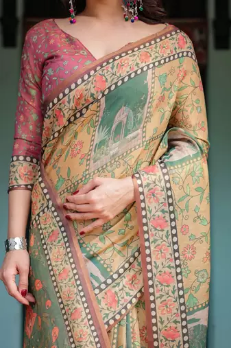 Olive Color Handloom Cotton Saree