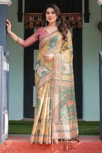 Olive Color Handloom Cotton Saree