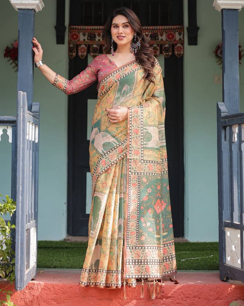 Olive Color Handloom Cotton Saree