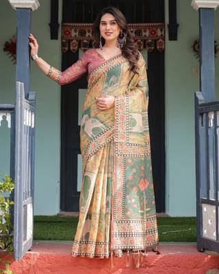 Olive Color Handloom Cotton Saree 1