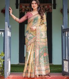 Olive Color Handloom Cotton Saree