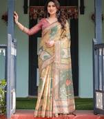 Olive Color Handloom Cotton Saree