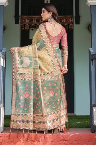 Olive Color Handloom Cotton Saree