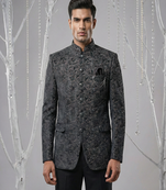 Black multicolor thread embroidered bandhgala on velvet