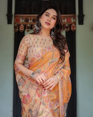 Orange Color Handloom Cotton Saree 2