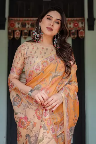 Orange Color Handloom Cotton Saree