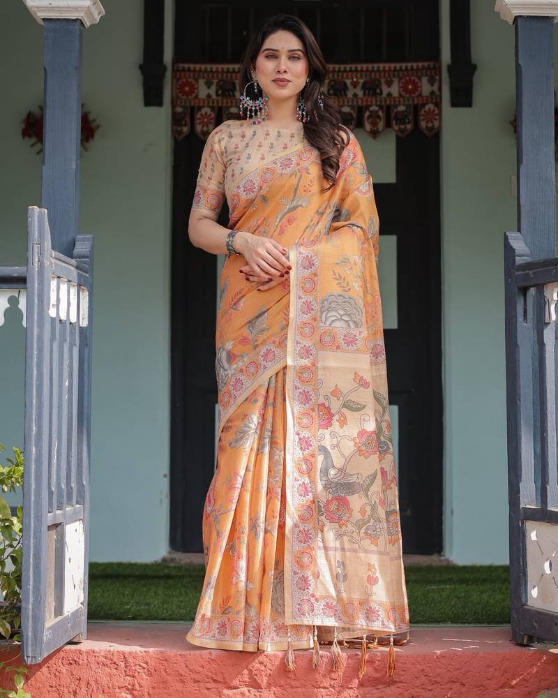 Orange Color Handloom Cotton Saree