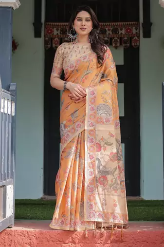 Orange Color Handloom Cotton Saree