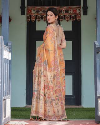Orange Color Handloom Cotton Saree 4
