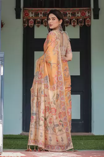 Orange Color Handloom Cotton Saree