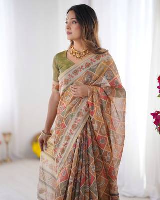 Light Orange Color Handloom Cotton Saree 2