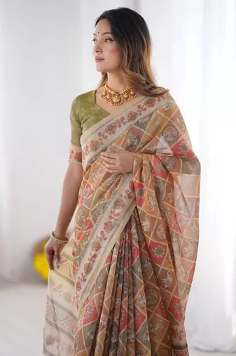 Light Orange Color Handloom Cotton Saree