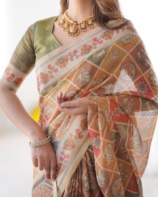 Light Orange Color Handloom Cotton Saree 3