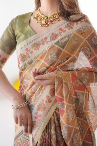 Light Orange Color Handloom Cotton Saree
