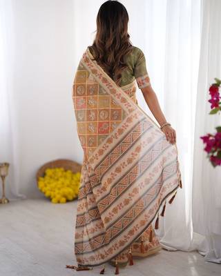Light Orange Color Handloom Cotton Saree 4