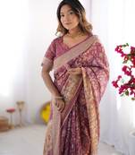 Wine Orange Color Handloom Cotton Saree