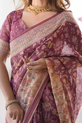 Wine Orange Color Handloom Cotton Saree