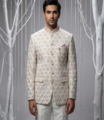 Ivory thread and sequins bandhgala on silk