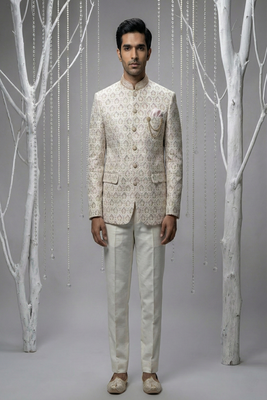 Ivory thread and sequins bandhgala on silk 2