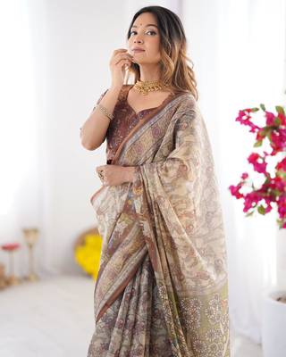 Beige Orange Color Handloom Cotton Saree 2