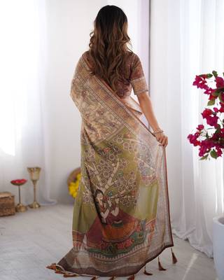 Beige Orange Color Handloom Cotton Saree 4