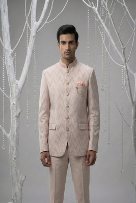Pink thread and sequins embroidered bandhgala 1