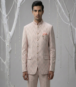 Pink thread and sequins embroidered bandhgala