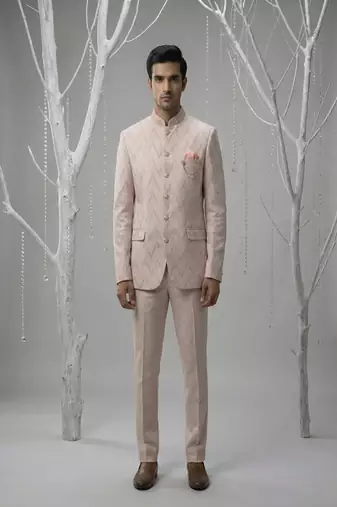 Pink thread and sequins embroidered bandhgala