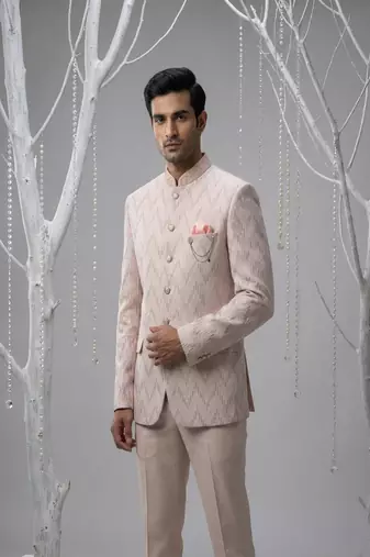 Pink thread and sequins embroidered bandhgala