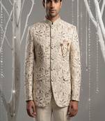 Cream thread and sequins embroidered bandhgala