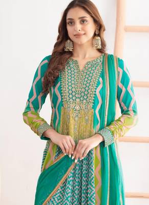 Multi color chinon silk digital print anarkali suit 2