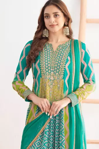 Multi color chinon silk digital print anarkali suit