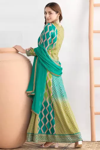 Multi color chinon silk digital print anarkali suit