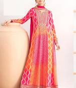 Multi color chinon silk digital print anarkali suit