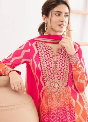 Multi color chinon silk digital print anarkali suit 2