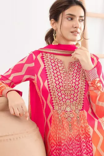 Multi color chinon silk digital print anarkali suit