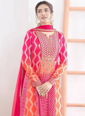Multi color chinon silk digital print anarkali suit 3