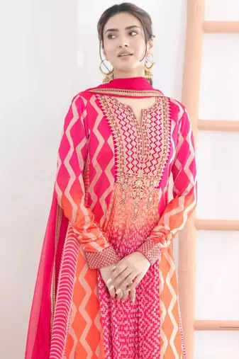 Multi color chinon silk digital print anarkali suit