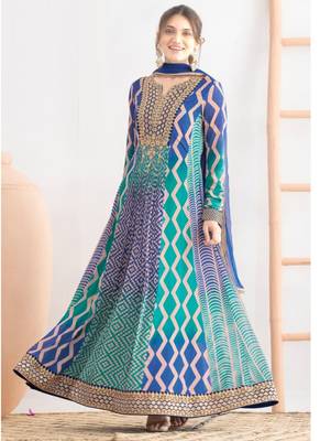 Multi color chinon silk digital print anarkali suit 2
