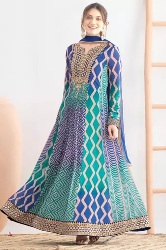 Multi color chinon silk digital print anarkali suit