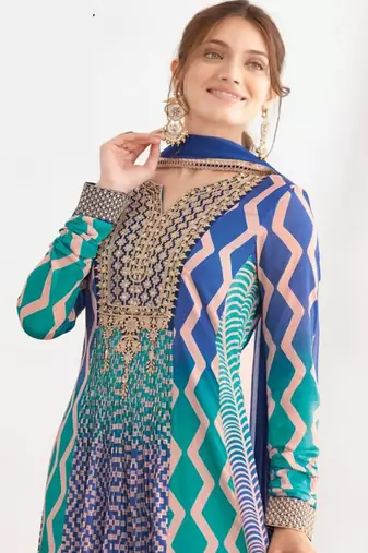 Multi color chinon silk digital print anarkali suit