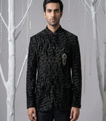 Black thread and zari embroidered bandhgala on velvet