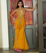 Yellow embroidered organza co ord set