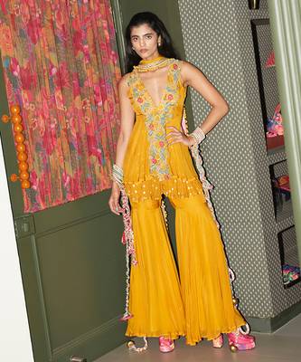 Yellow embroidered organza co ord set 2