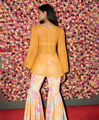 Yellow embroidered organza co ord set 3
