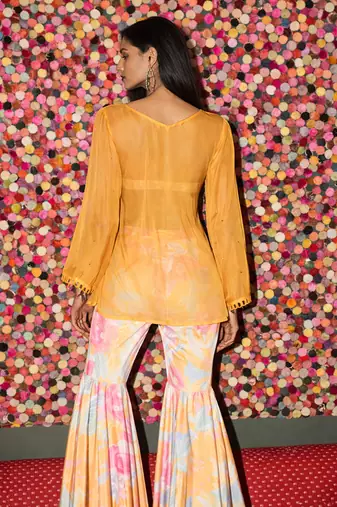 Yellow embroidered organza co ord set