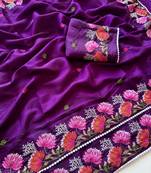 Purple Color Embroidered Tussar Silk Saree