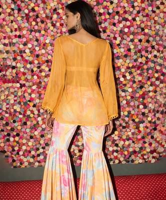 Yellow embroidered organza gharara set 2