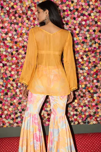 Yellow embroidered organza gharara set