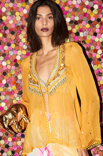 Yellow embroidered organza gharara set